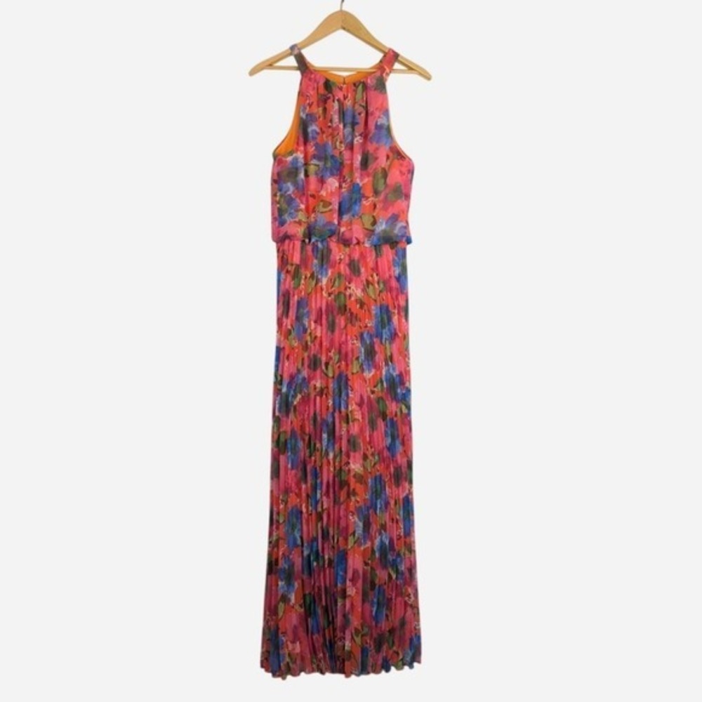 X by Xscape Floral Pleated Blouson Halter Maxi Dress Size 10 - Picture 4 of 11